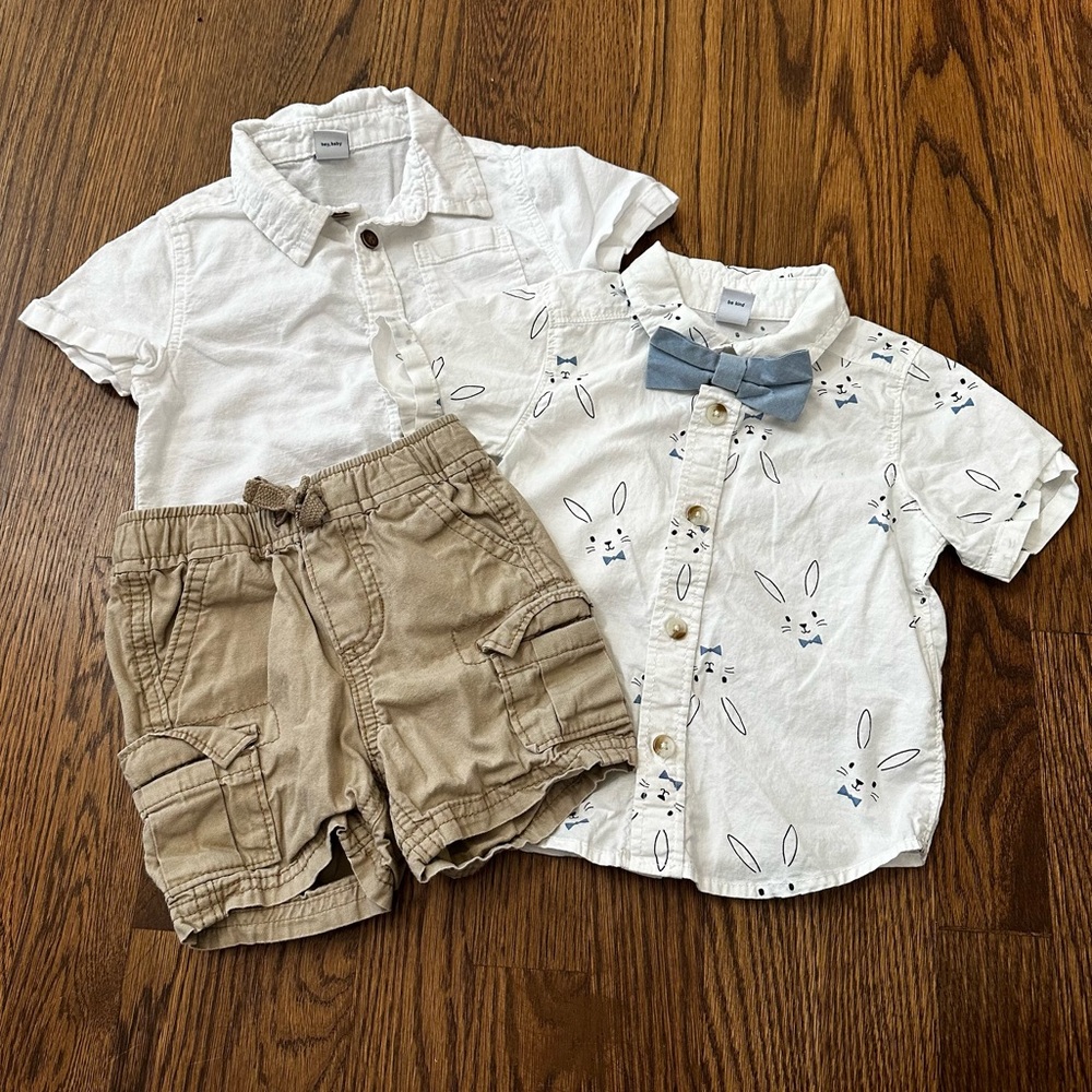 Old Navy White and Tan Outfit Set with Bow Tie, size 12-18M